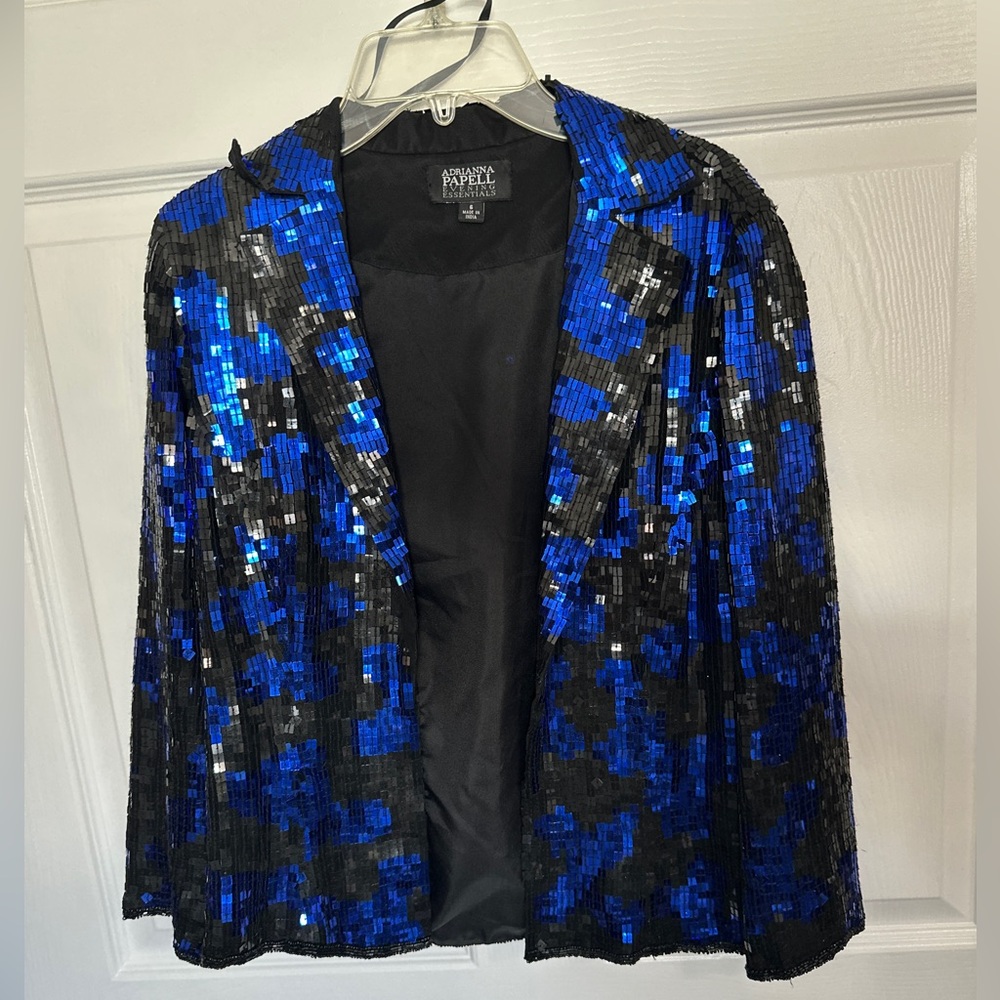 Adrianna Papell Blue and Black Sequin Jacket
